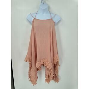 Boho Crochet Hem Handkerchief Top Small Peach Fairycore‎ Festival Whimsy